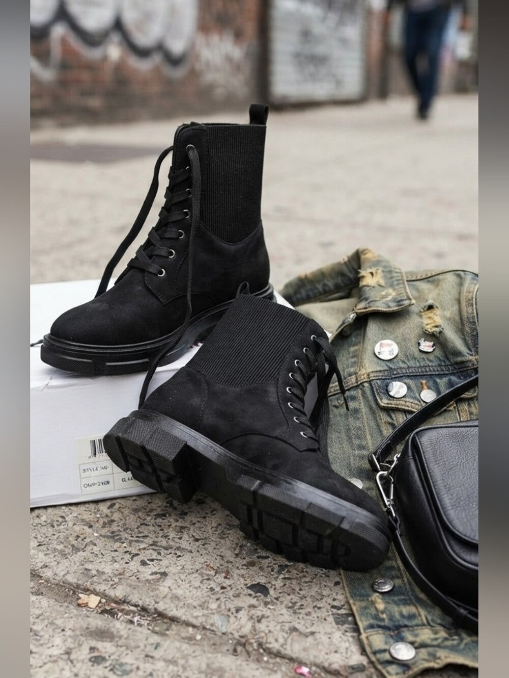 Olivia Miller Black Lace-Up Platform Ankle Boots